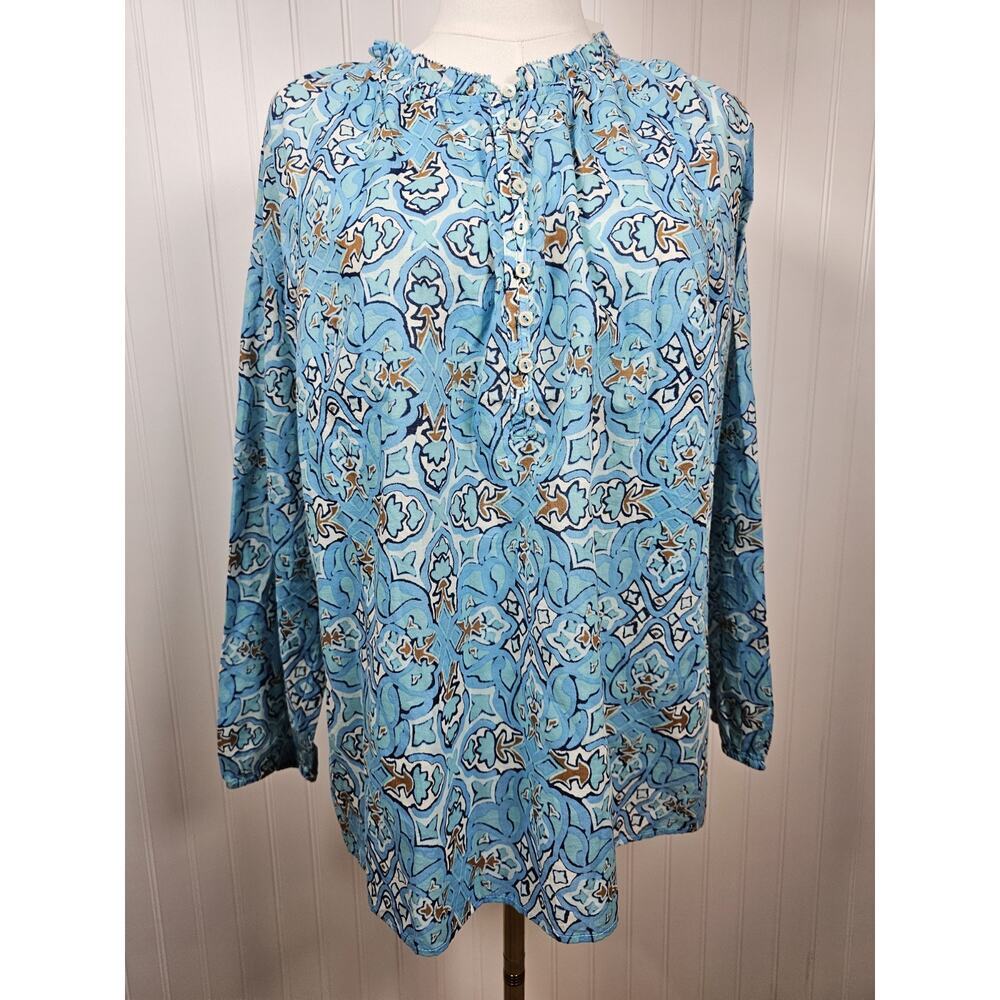 Talbots Band Collar Popover Blouse Women's Size L Petite NWT Bohemian Paisley